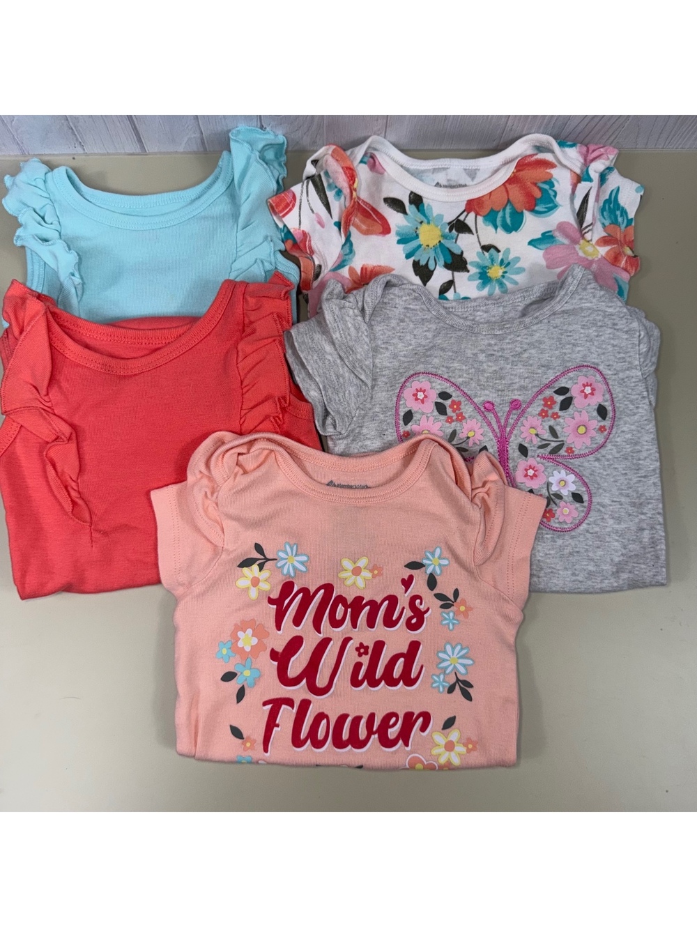 Member’s Mark Baby Girl 3-6M 5 Piece Bodysuit Lot